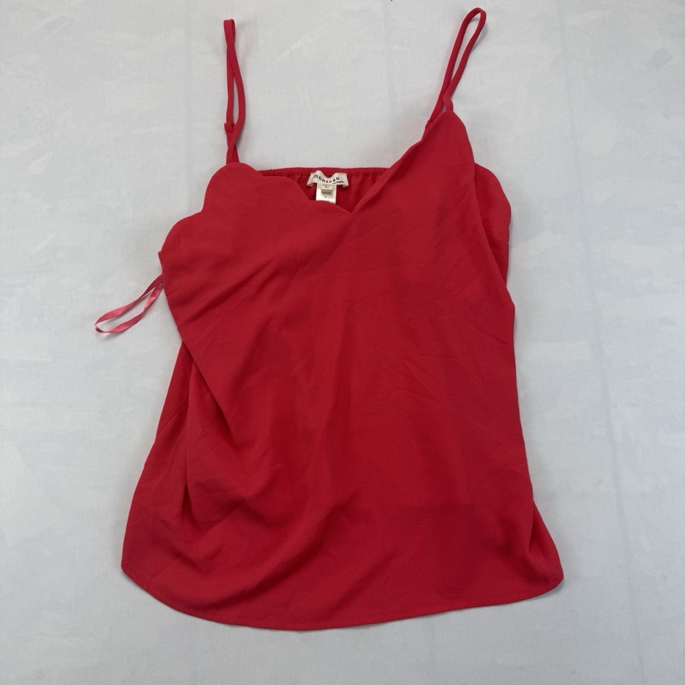 Monteau Womens Large Red Scalloped V Neck Cami Tank Top Spaghetti Strap